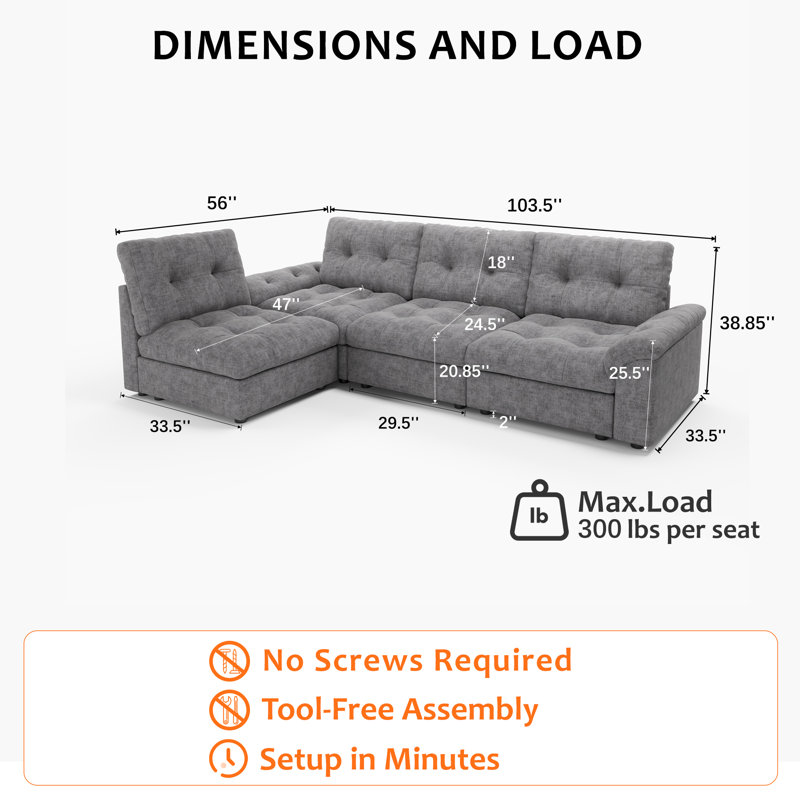 Canapé modulaire 103,5 po Cloud, Chenille gris pâle