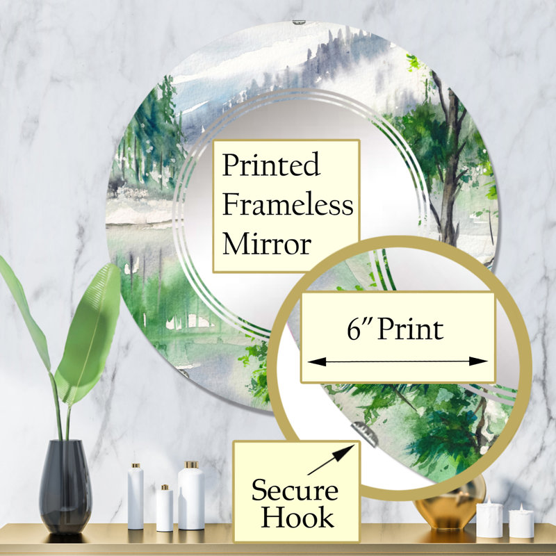 Lake Watercolors Painted - Miroir mural rond, 32 po x 32 po