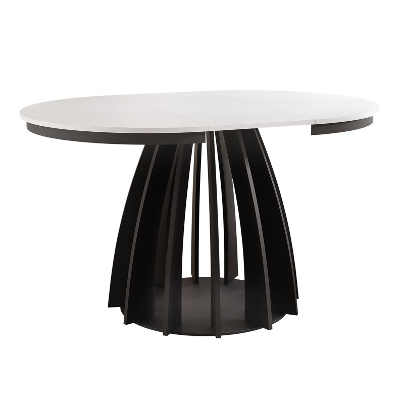 Extendable Round Dining Table, White, Black