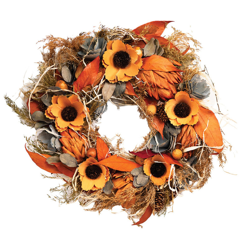 Sunflower and Straw Artificial Fall Harvest Wreath