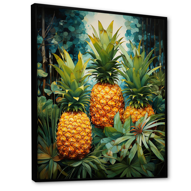 Pineapples Tropical Dots I - reproduction de cadre flottant sur toile, Cadre photo noir, H 20 po x l 12 po x P 1 po