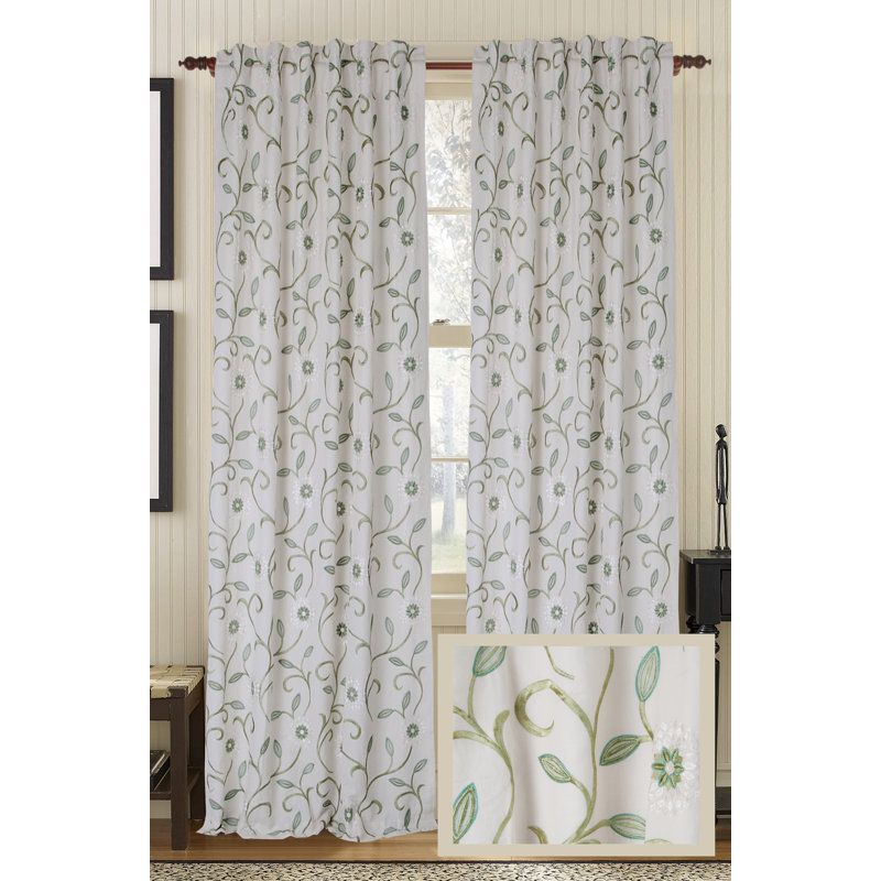 Bedazzle Cotton Blend Semi Sheer Curtain Single Panel, Mist, 50" W x 108" L