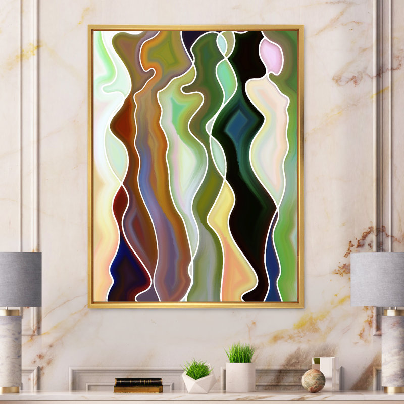 «Abstract Colorful Colorful Curves», impression sur toile, H 32 po x l 24 po, Cadre flottant doré
