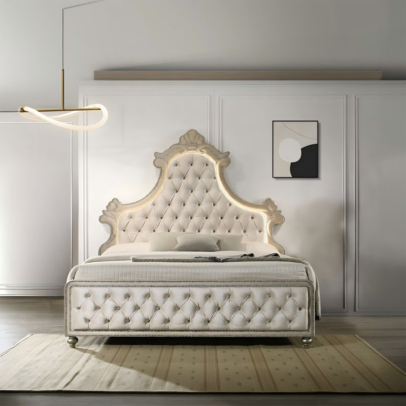 Lit rembourré King Size avec éclairage DEL