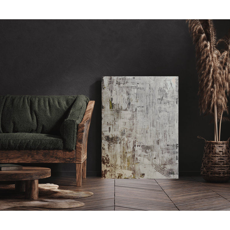 Taupe Gray Abstract Print, 49.5" H x 37.5" W x 1.75" D, Brown Framed Canvas