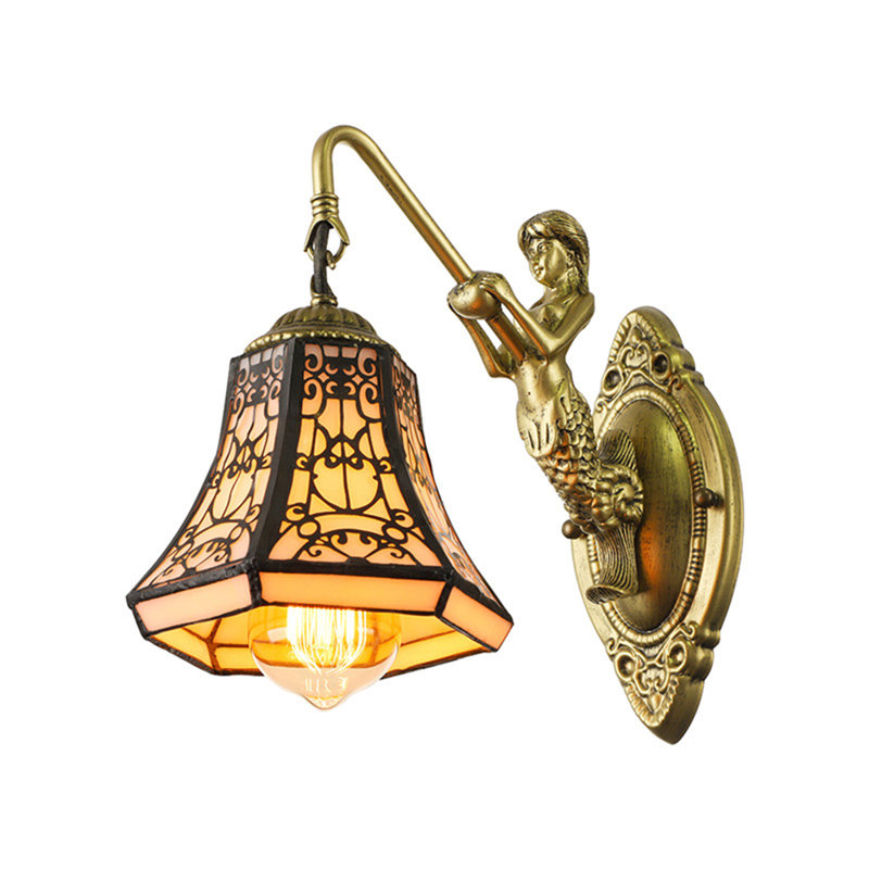 Lampe murale rétro en laiton avec bras Tiffany Mermaid