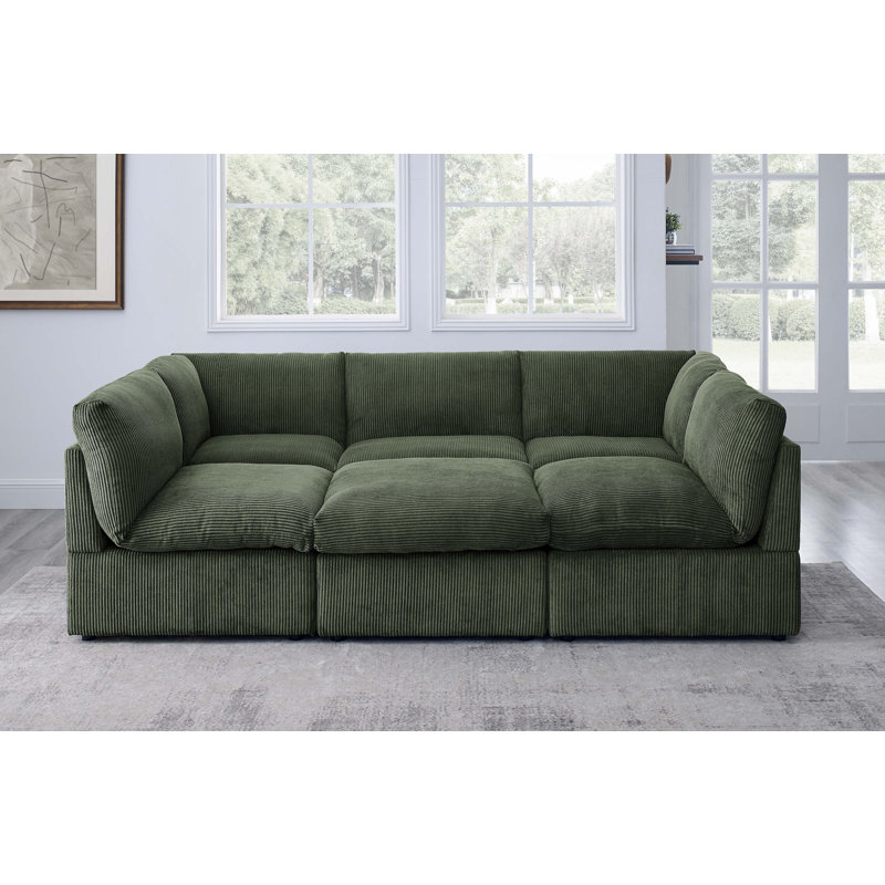 Kyanne Priyen 98" Wide Symmetrical Modular Corner Sectional, Green Corduroy