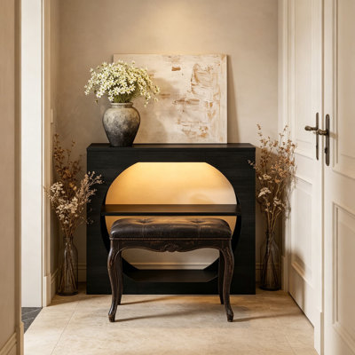 Modern LED Console Table With 3-Tier Storage, Rustic Wood Accent Sofa Table For Entryway, Living Room, Foyer, And Hallway