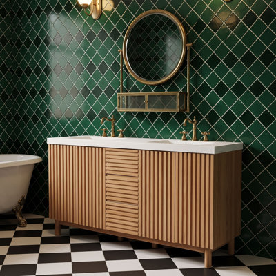Freestanding Bathroom Vanity with Double SMC Resin Sink, Soft-Close Hinges, Divided Drawer and Adjustable Shelves