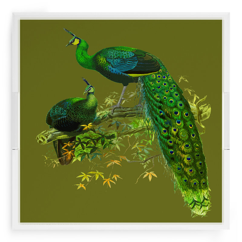 Family Pheasants Acrylic Square Decorative Tray, Olive, 18"W x 18"D x 2"H
