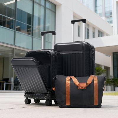 Ensemble de valises à ouverture frontale 3 pièces, valise de transport rigide avec port USB, extensible et verrou TSA pour plus de commodité de voyage