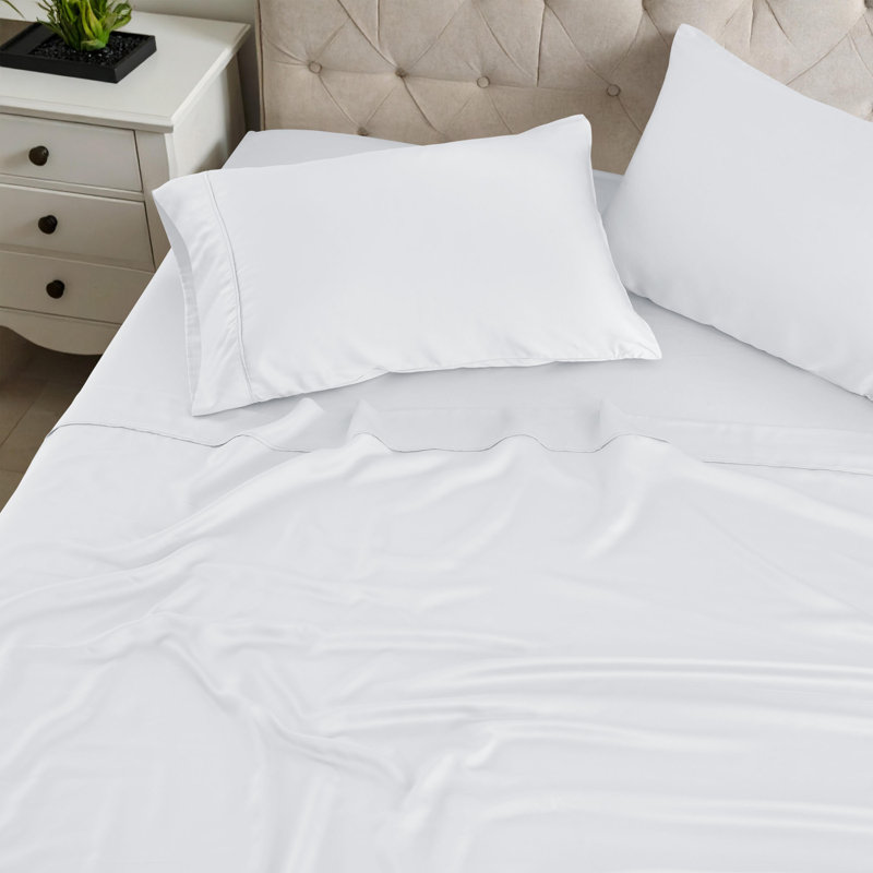 Ensemble de draps 100% rayonne de bambou Blue Nile Mills, Ensemble de draps pour lit simple avec deux taies, Blanc