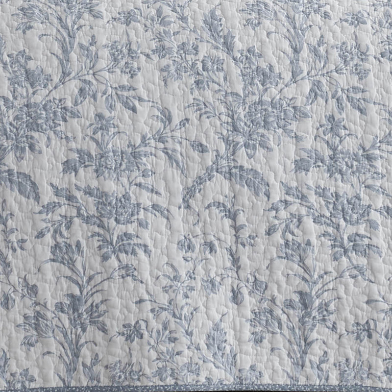 Blue Floral Twin Cotton Reversible Quilt Set with Sham
