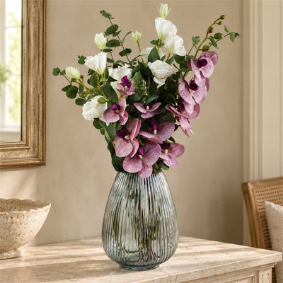 70 cm H Artificial Faux Floral in Glass Vase