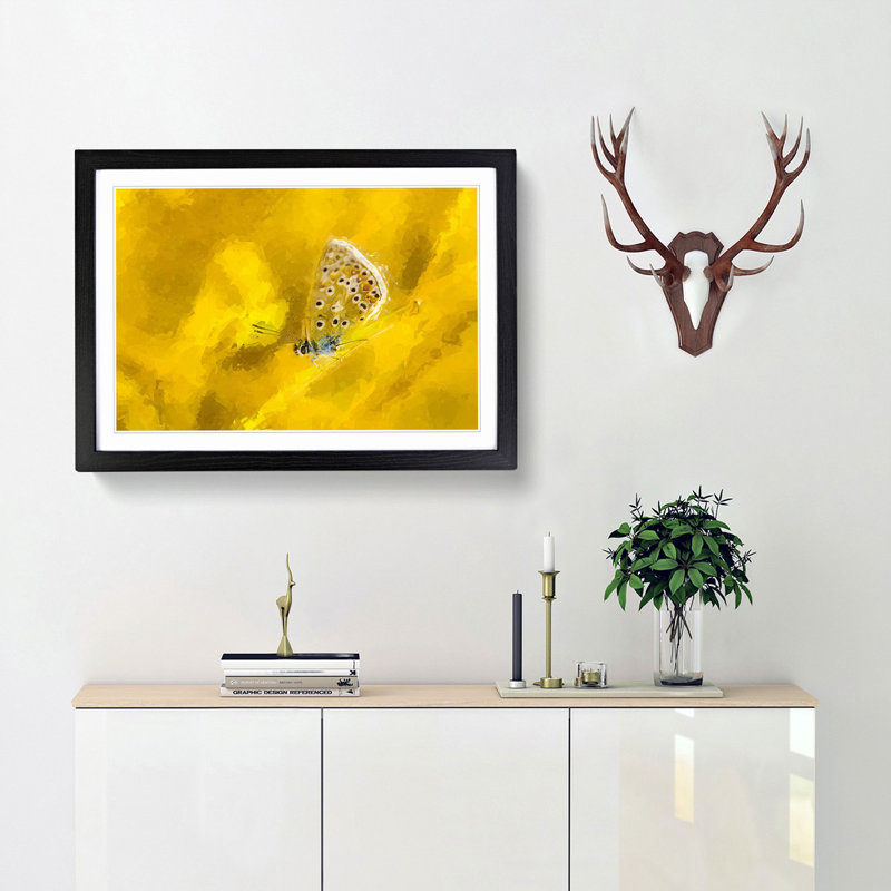 Yellow Butterfly in Abstract - Picture Frame Graphic Art Print, 35cm H x 50cm W x 2cm D, Black