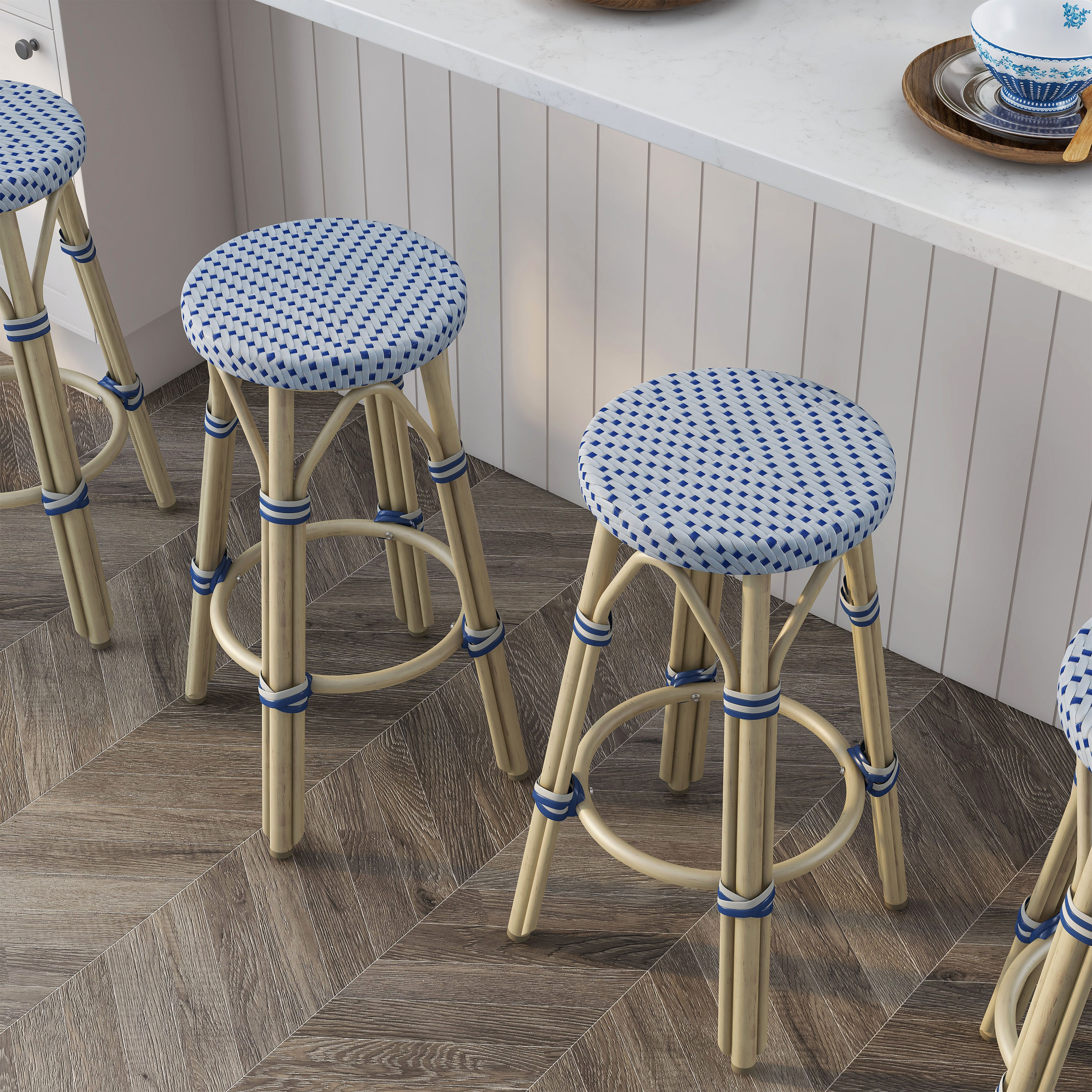 Kelly Clarkson Home 26" Aluminum Outdoor Bar Stools - Gray/Navy (Set of 2)