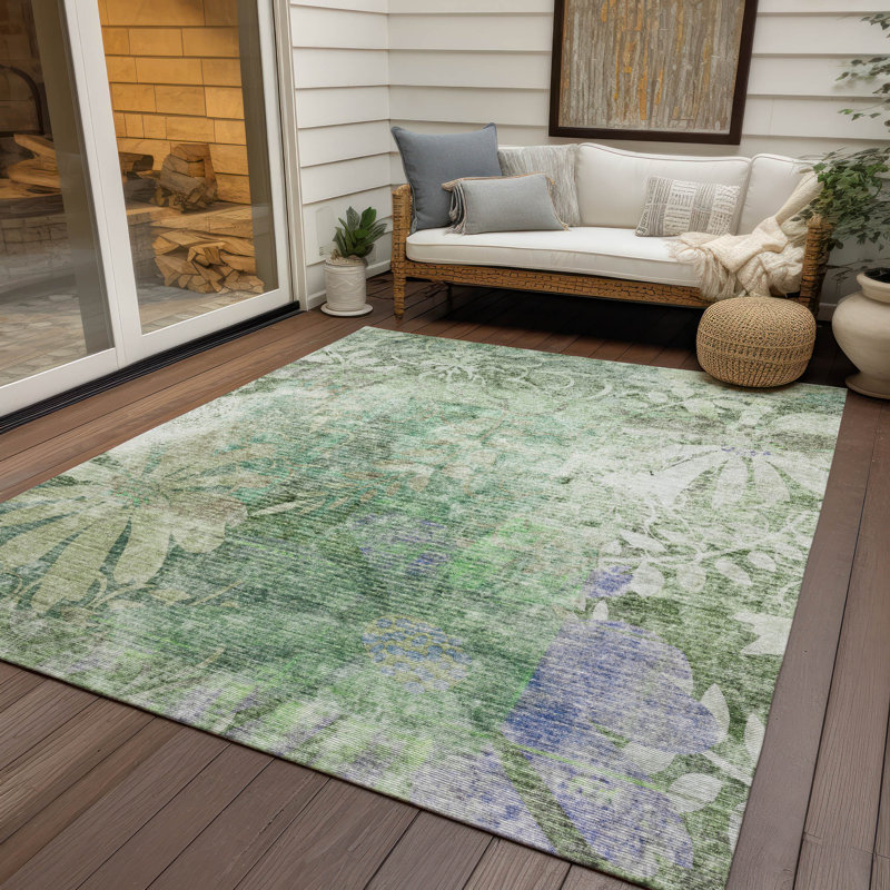 Machine Washable Indoor/Outdoor Lafferty ACN2223 Floral Rug, Rectangle 9' x 12'