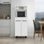 Freestanding White Kitchen Sideboard And Microwave Stand With Storage Shelves, Upper Shelf, Countertop For Dining Room Essentials Interior Storage, Multi-Purpose