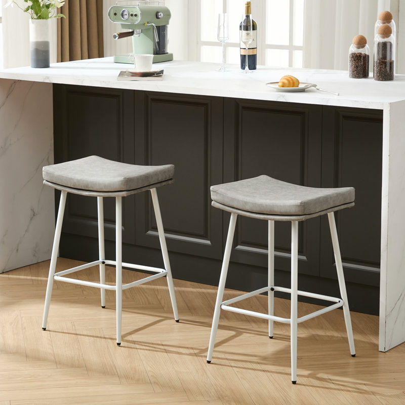 Upholstered 26" Backless Saddle Barstools, 2, Gray
