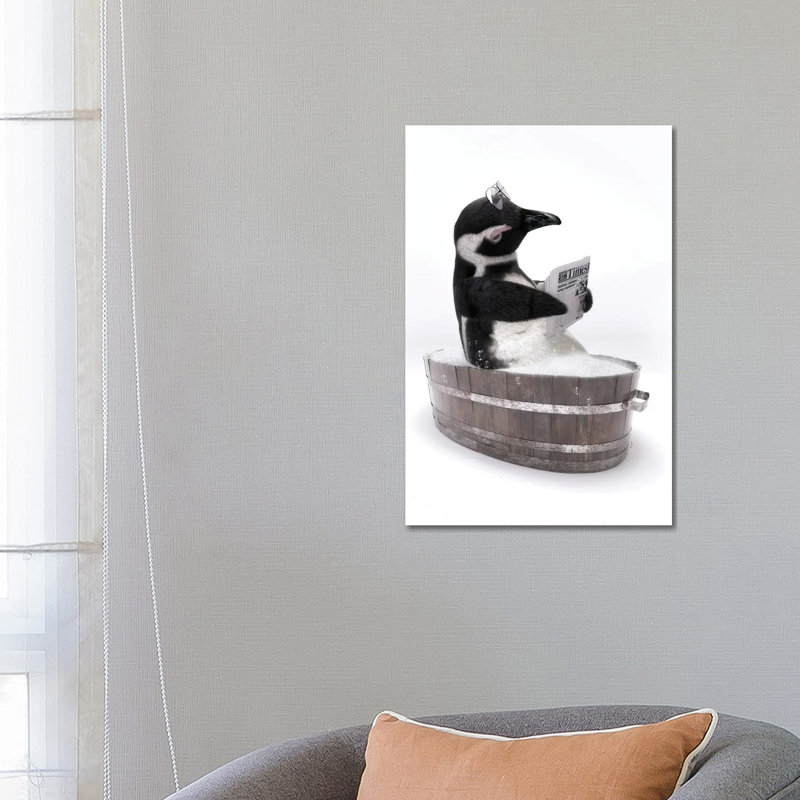 Penguin In A Wooden Bathtub by Jauffrey Philippe - No Frame Gallery-Wrapped Canvas Giclée on Canvas, 66.04 cm H x 45.72 cm W