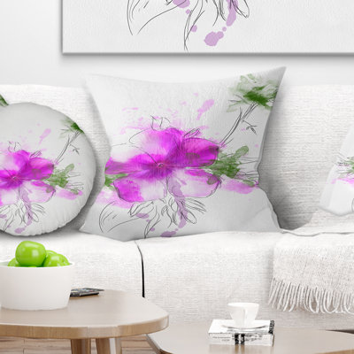 Croquis de fleur mauve avec tige - coussin imprimé floral