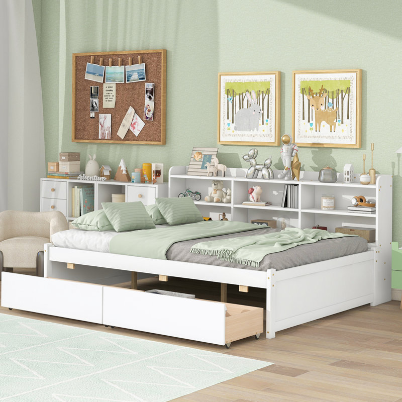 Laella Manufactured Wood,Solid Wood Bookcase Bed, Full, White