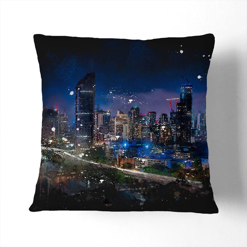 Brisbane City Skyline Australia Cushion with Filling, 55cm H x 55cm W x 20cm D, Stone