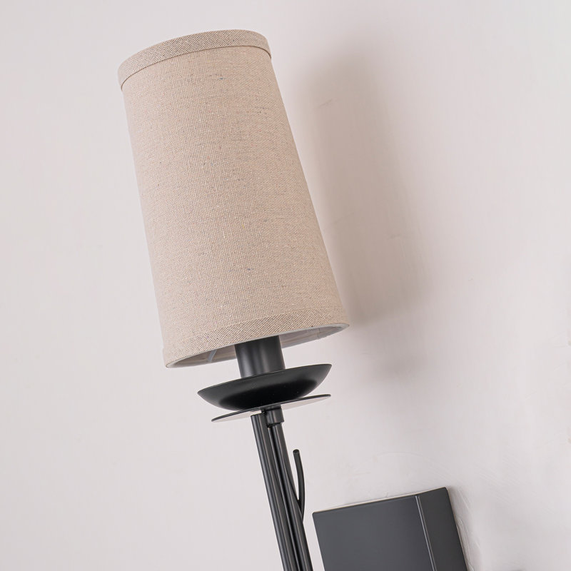 25.2" Matte Black Wall Sconce Modern Farmhouse Linen Fabric Shade | E12 Base Hardwired Wall Light | UL/ETL Listed For Bedroom Living Room Hallway