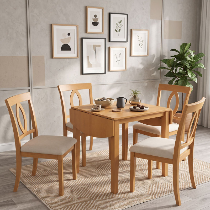 Ensemble de table à manger 5 pièces rabattable avec 4 chaises rembourrées, Natural Beige