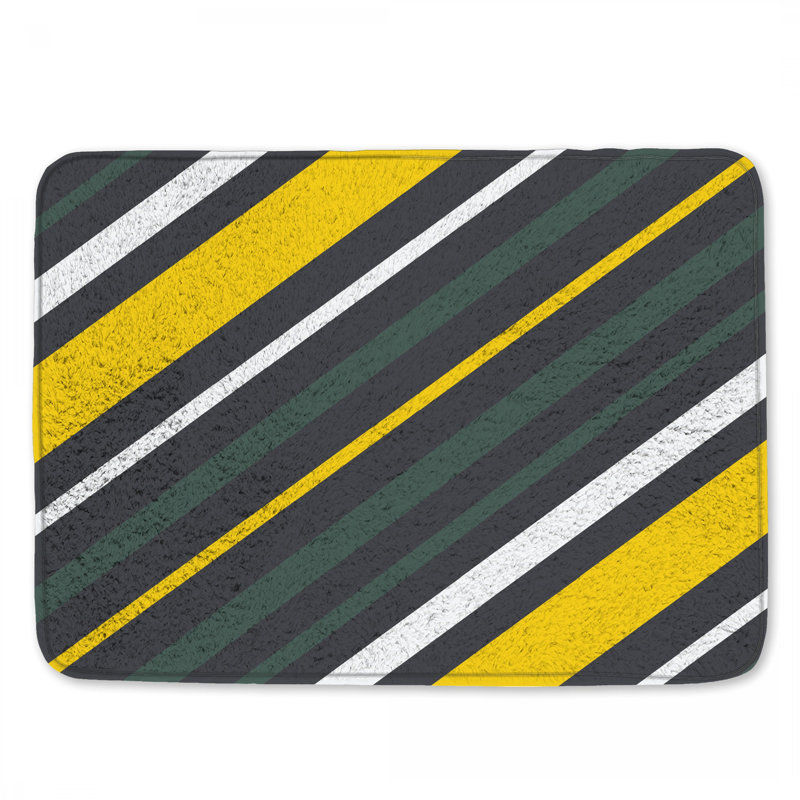 Tapis de bain jaune à rayures grises, L 34 po x L 21 po