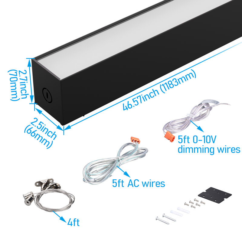 Luminaire linéaire à DEL 4FT 3CCT, 40W / 50W / 60W pour plafond haut, Noir