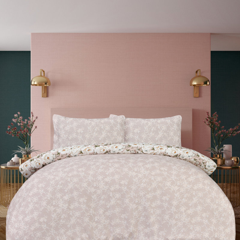 Polyester Floral Duvet Cover, Pink Floral, Kingsize Duvet Cover + 2 Standard Pillowcases