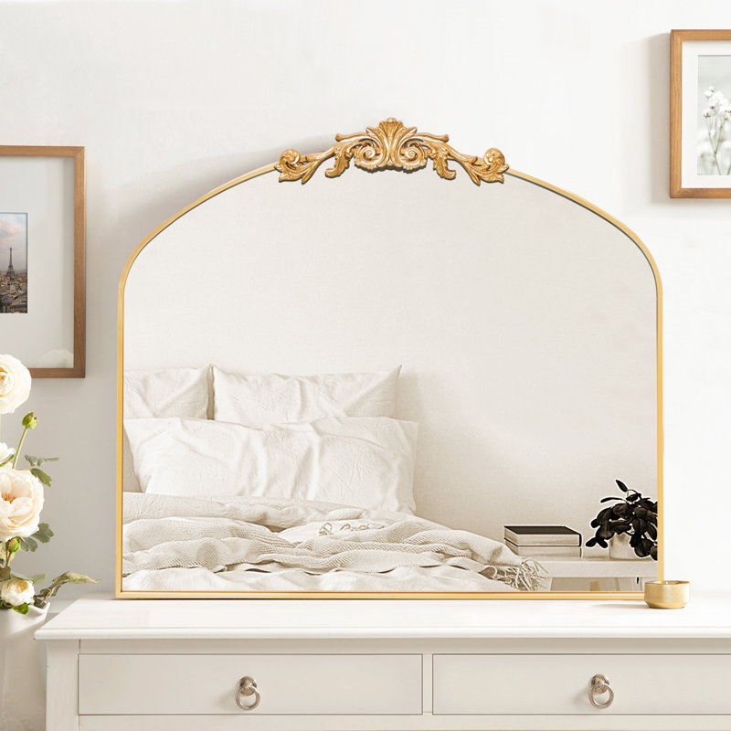 36x30 Inch Ornate Vintage Arch Acent Wall Mirror, Gold