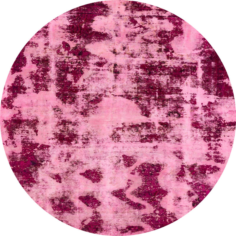 Tapis rose en laine Power Loom, Rond 4 pi