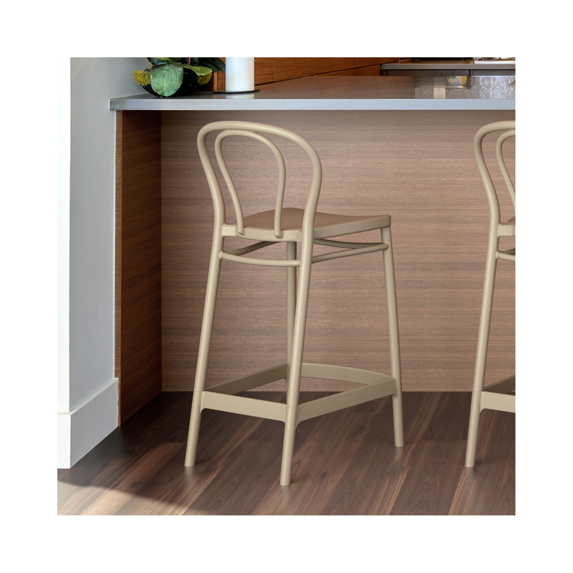 Farrah 41.7'' Solid Back Outdoor Bar Stool, Taupe, Counter Stool (25.6" Seat Height)