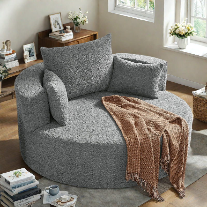 Fauteuil d'appoint pivotant surdimensionné, H 26,9 po x l 55,1 po x P 55,1 po, Gris chenille