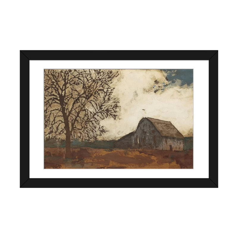« erstwhile grange ii », reproduction d’art sur toile, H 16 po x l 24 po x P 1 po, Papier d'art encadré noir, Blanc