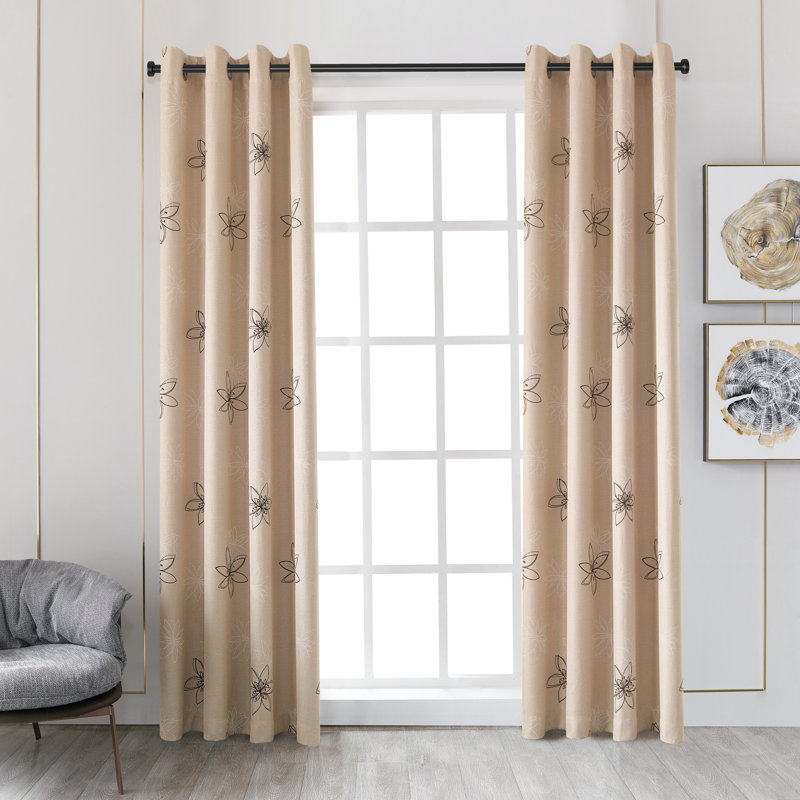 Panneau de rideau simple obscurcissant à motif floral avec œillets Casperson, l 55 po x L 95 po, Graphite