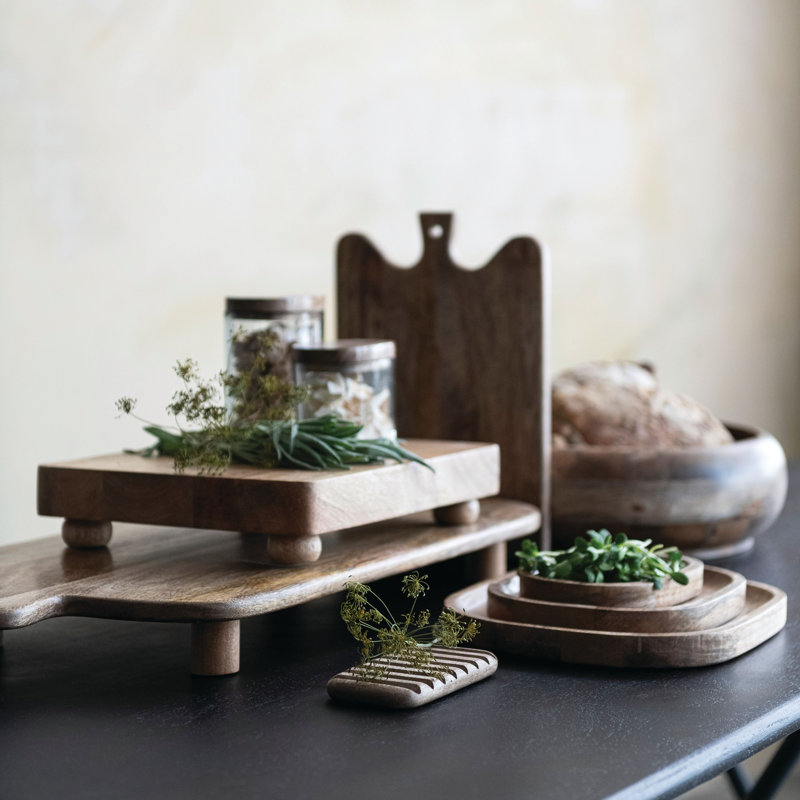 Pot en verre soufflé à la main avec couvercle en bois de manguier naturel, H 5 po x l 2,75 po x P 4 po