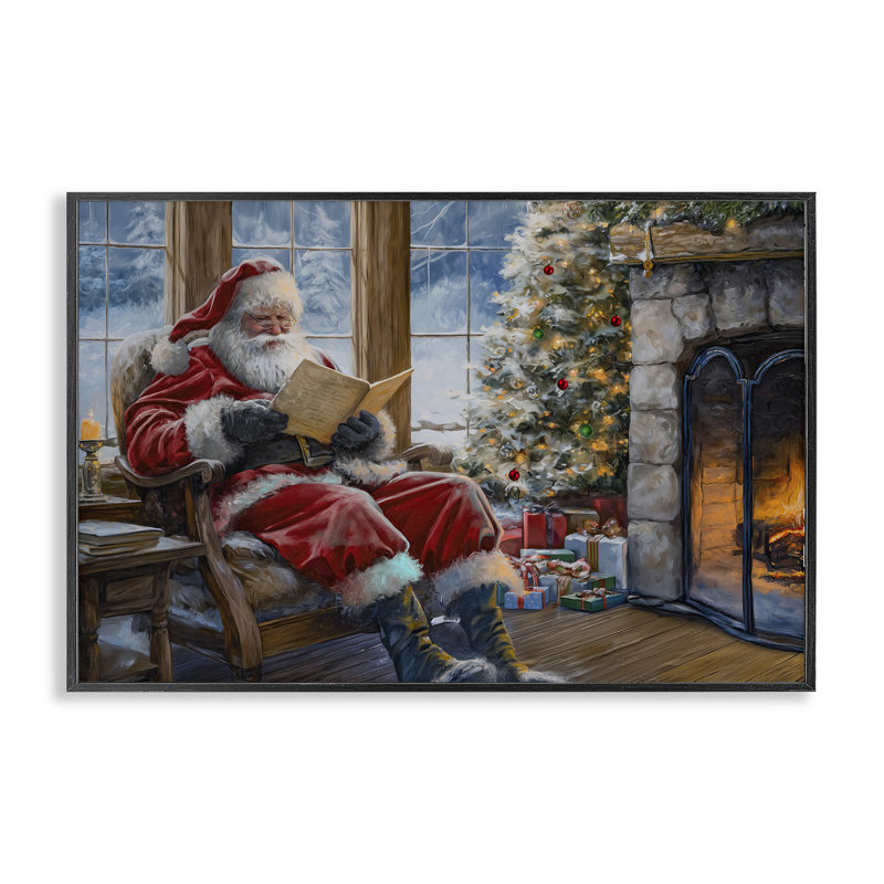 Père Noël lisant par feu, estampe numérique par Imagine It Images, Giclée encadrée noir minuit, H 12 po x l 18 po