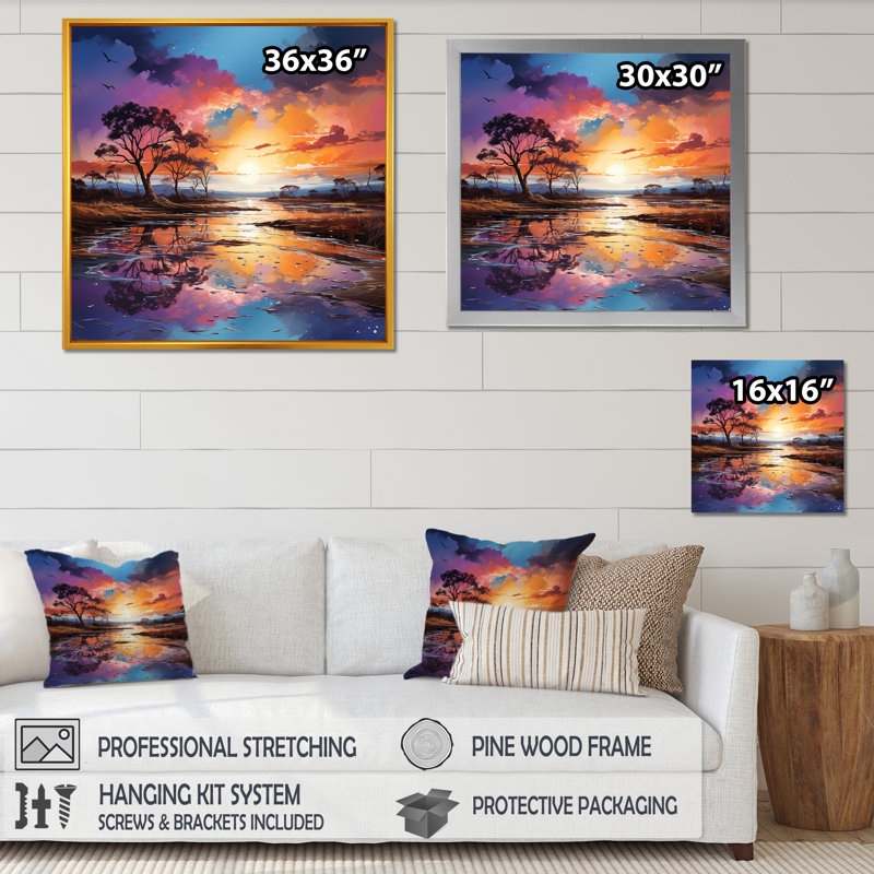 «Charmant Dessert Sky At Sunset III», reproduction d'art sur toile, Cadre naturel flottant, H 16 po x l 16 po x P 1 po