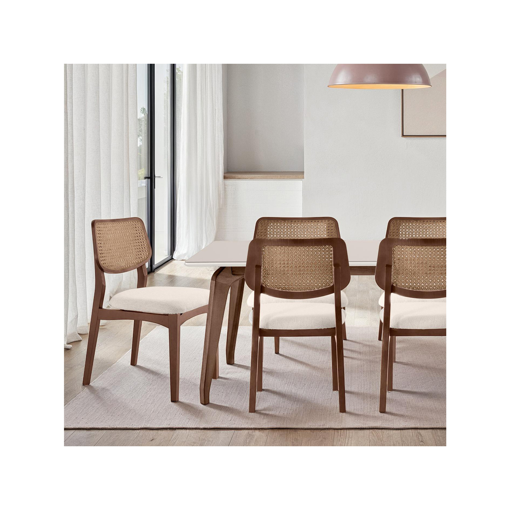 Ena Modern Brazilian - Beth - Cane Side Chair - Seat - Frame - Webbing, Medley Ivory/Nogal/Nogal