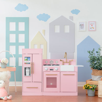 Teamson Kids Little Chef Charlotte Wooden Modular Play Kitchen with Refrigerator, Stove & Sink