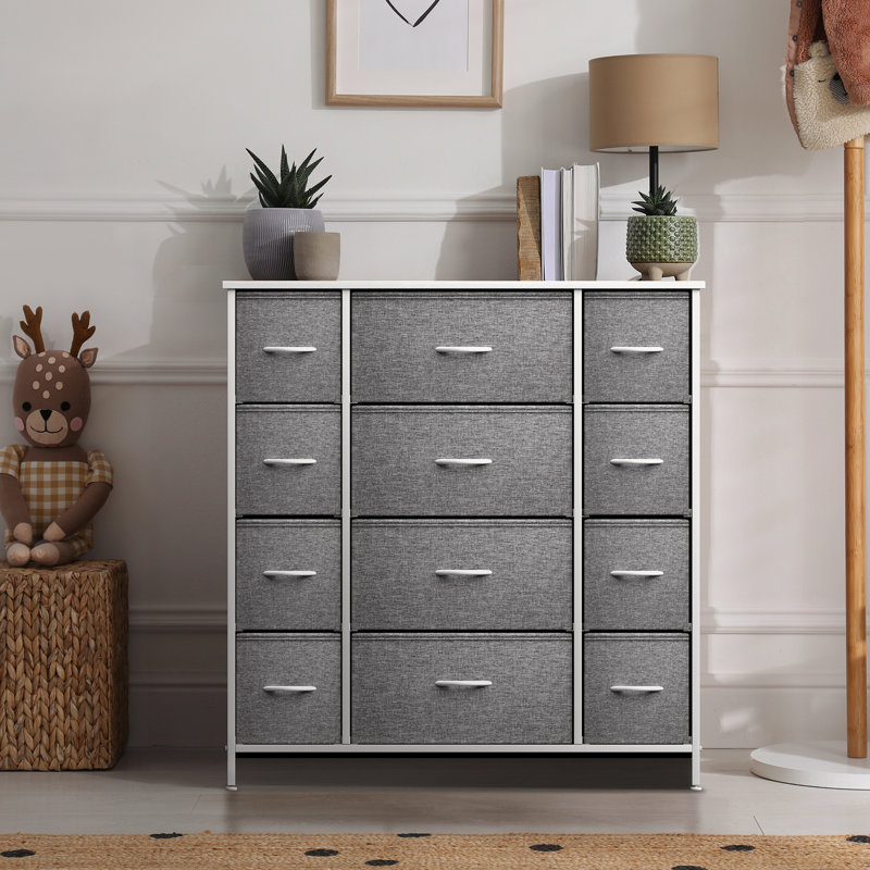 Sorbus 12 Drawers Dresser with Steel Frame and Wood Top, White