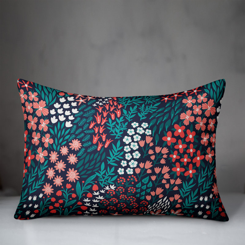  Coussin lombaire floral intérieur / extérieur, Polyester / Bourre en polyester, Rouge / Vert