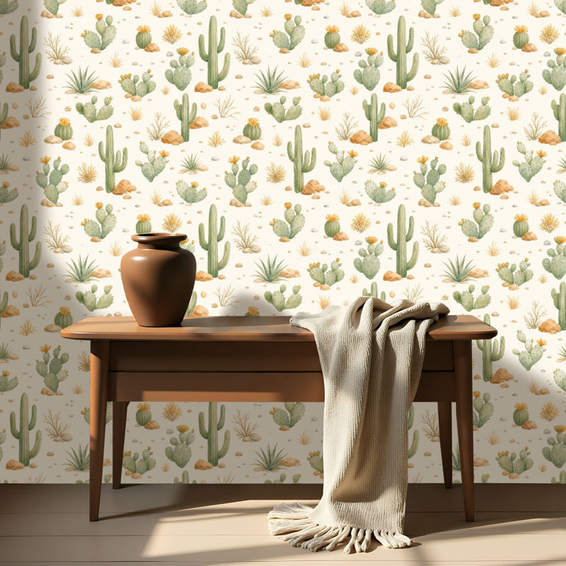 Papier de contact à peler et coller sans soudure autocollant cactus du désert sans adhésif 24 po x 118 po (60 x 300 cm)