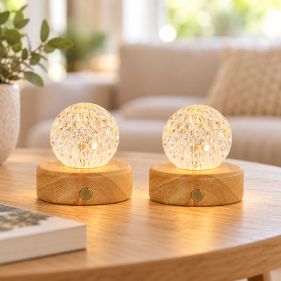 Rechargeable Sphere Desk Table Lamp with Faceted Crystal Shade for Nightstand(set of 2)