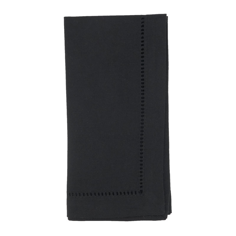 Black Polyester Dinner Napkins with Hemstitched Border, Set of 12