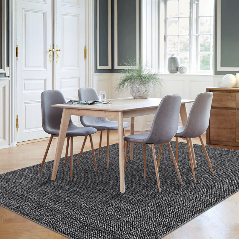 Washable Rug Imitation Braided Print Area Rug Non Slip Large Rug for Living Room Solid Printed Textured Rug Farmhouse Carpet Rug for Bedroom Dining Room