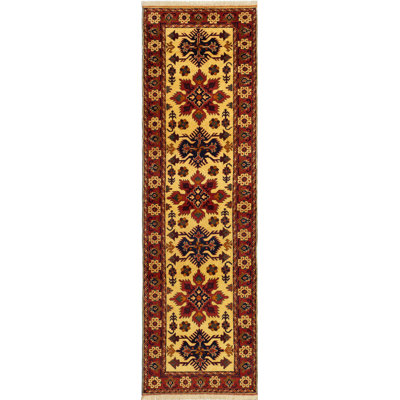 Tapis de couloir unique en laine noué à la main Kargahi des années 2010 de 2 pi 10 po x 9 pi 8 po rouge / crème Prodromos